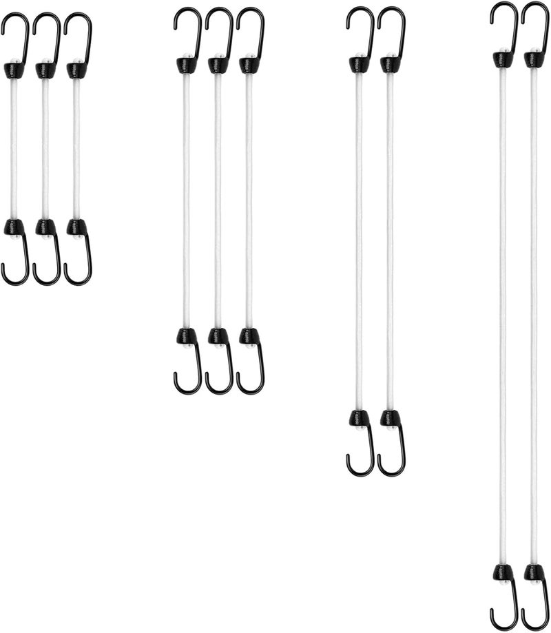Joneaz Bungee Cords with Hooks Assorted Size White Heavy Duty, Including 12-Inch, 18-Inch, 30-Inch and 42-Inch, Nylon-Fiber and Rubber-Ribbon, UV Resistant - Image 1